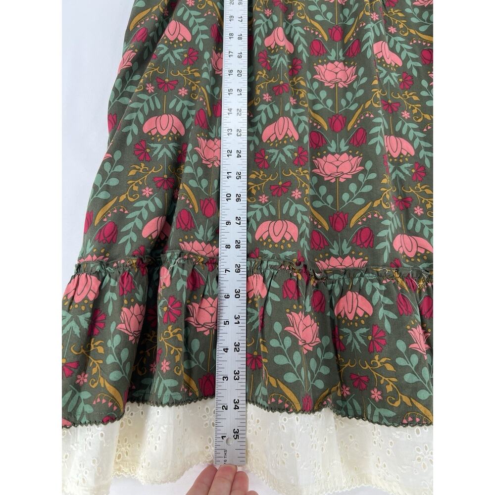 Boho Floral Babydoll Dress Womens Large Cottagecore Ruffle Hem Sleeveless - Picture 8 of 11